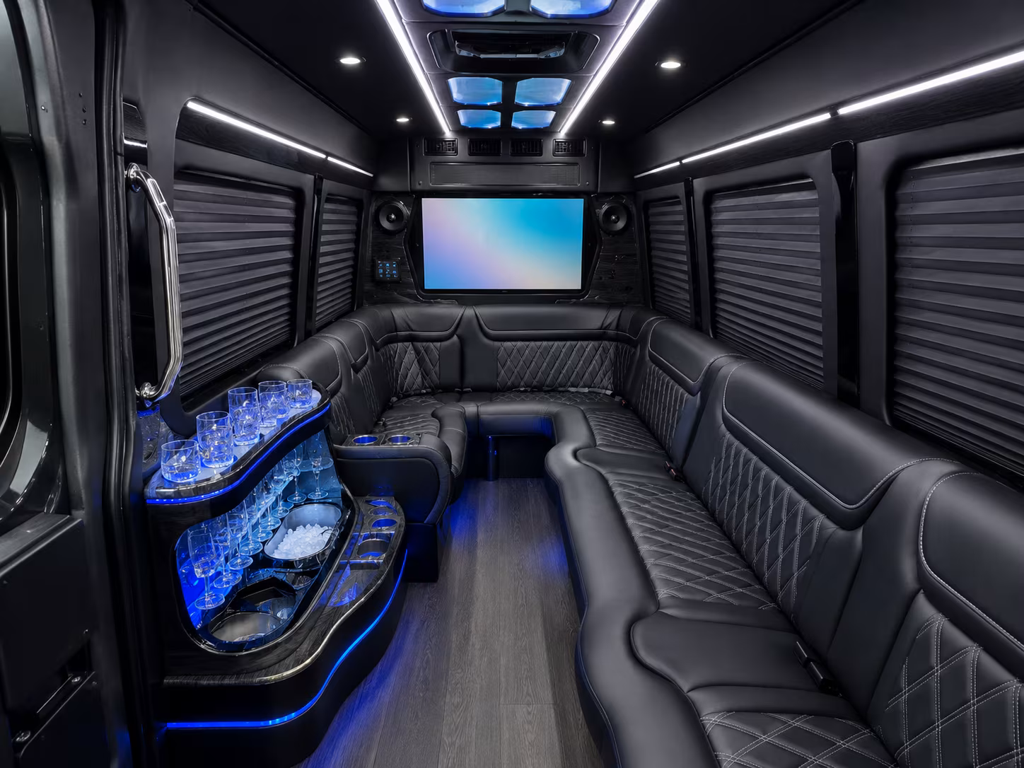 merced 40 passenger party bus inside