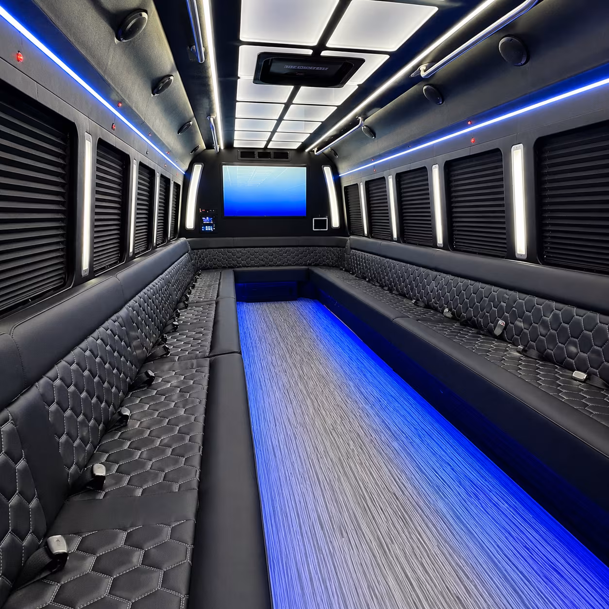 merced 50 passenger party bus inside